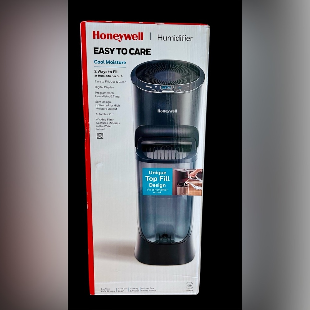 Honeywell Cool Moisture Humidifier Top Fill Digital Display Black Tower Filtered